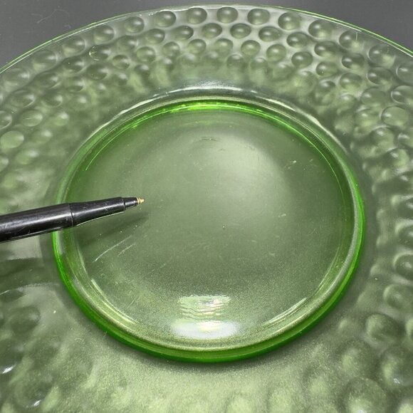 Vintage Uranium UV Glowing Glass Dish Plate Round Dishes Plates Optic Dots Set 2 - Picture 9 of 14